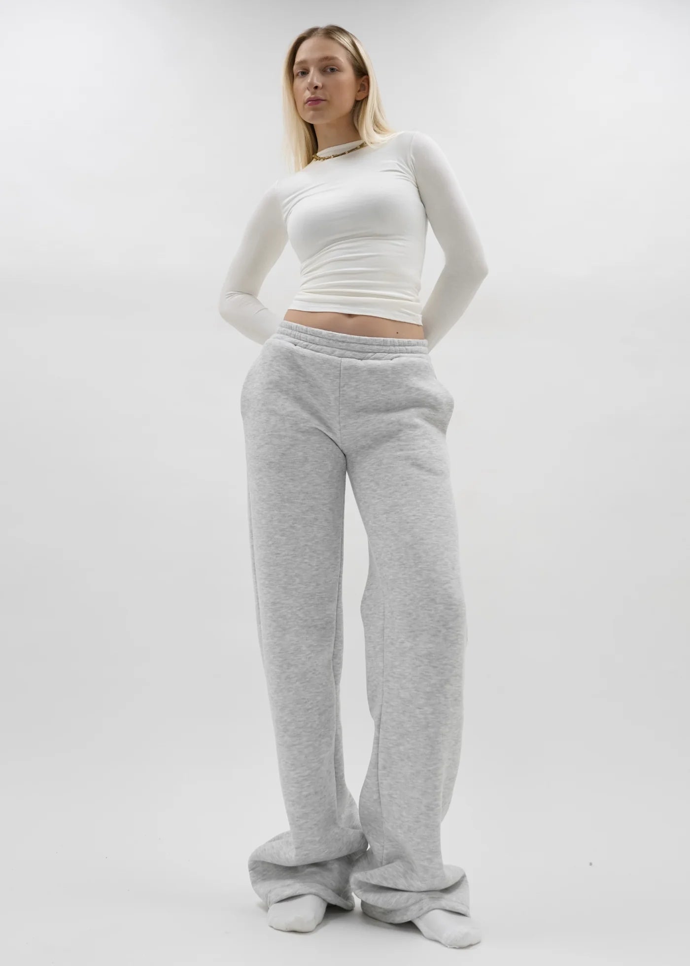 Low/mid waist jogger pants crème (TALL)