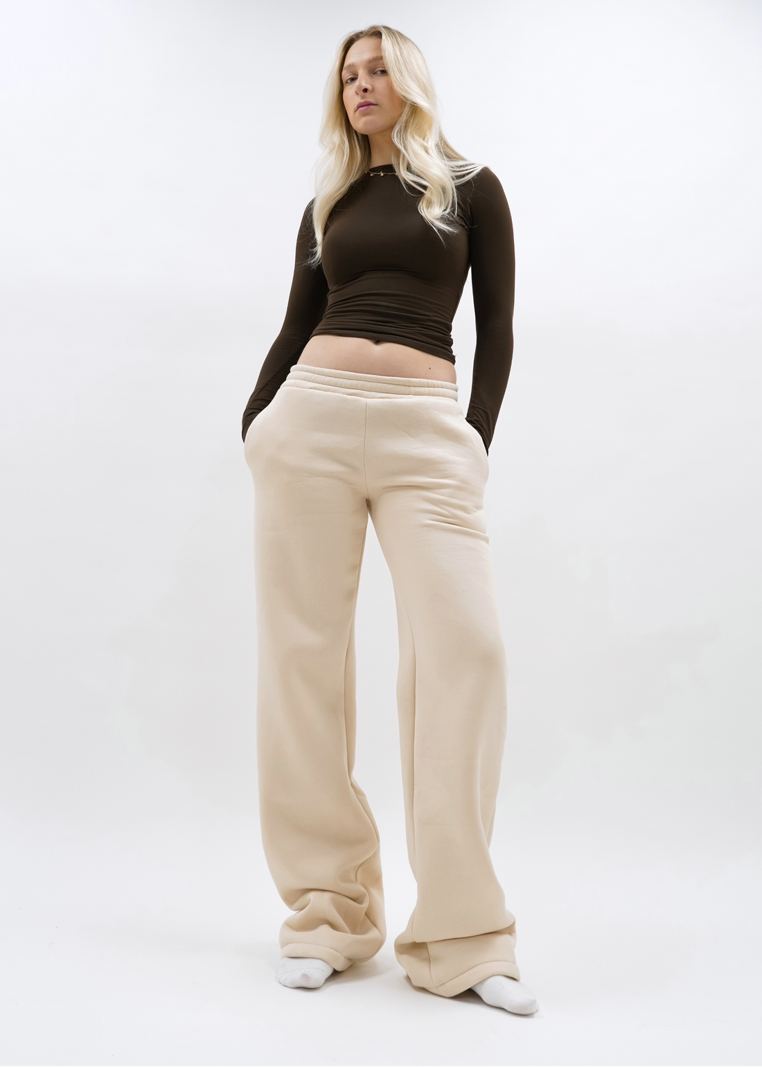 Low/mid waist jogger pants crème (TALL)